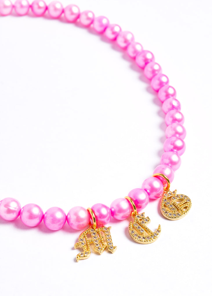 Mallory necklace - hot pink pearls