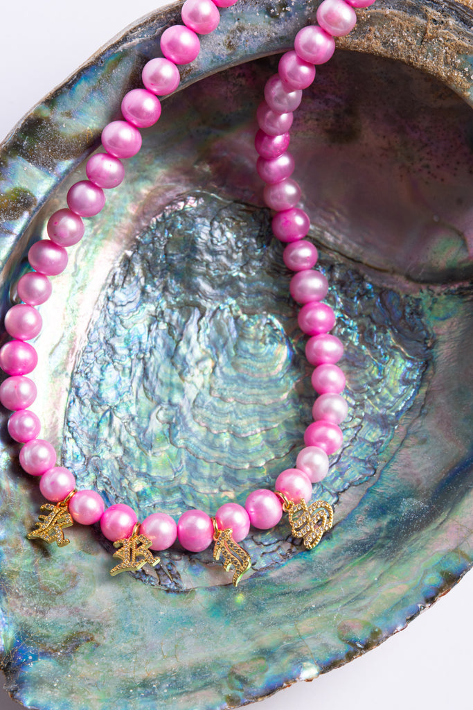 Mallory necklace - hot pink pearls