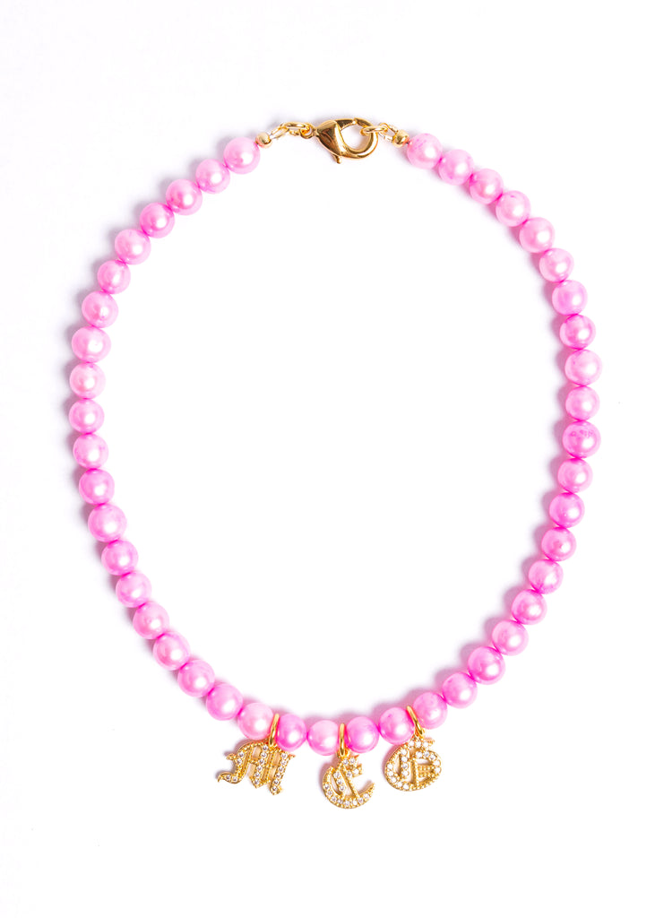 Mallory necklace - hot pink pearls